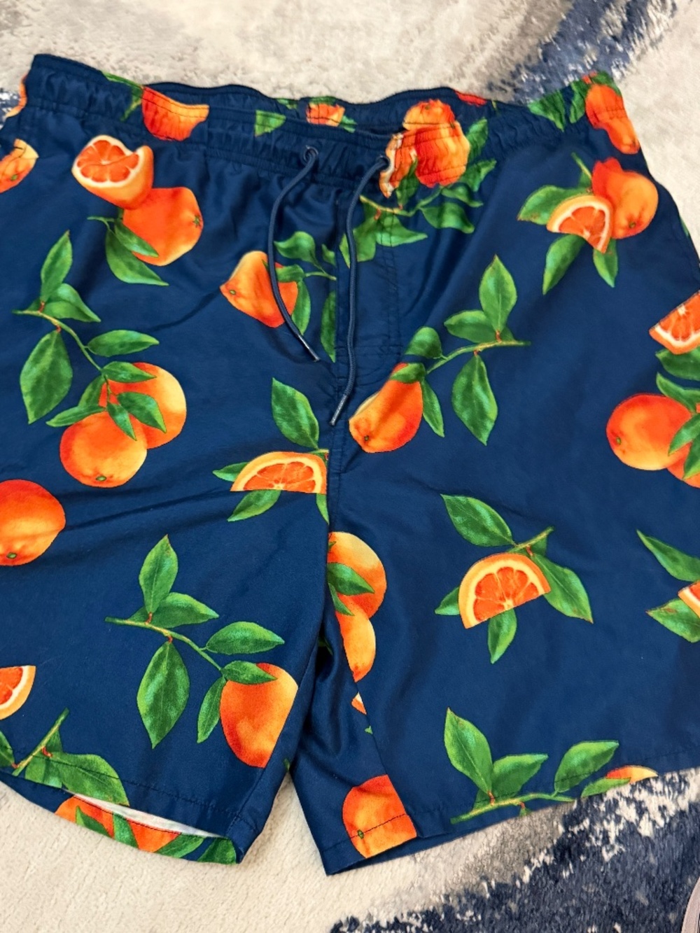 Old Navy Men's Swim Trunks Large Navy Citrus Print